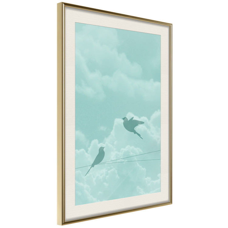 Wall Poster Flight Shadow - abstract dark birds against pastel sky and clouds 129586 additionalImage 3
