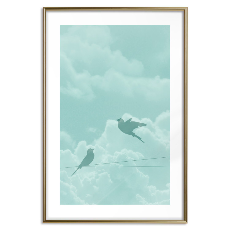 Wall Poster Flight Shadow - abstract dark birds against pastel sky and clouds 129586 additionalImage 16