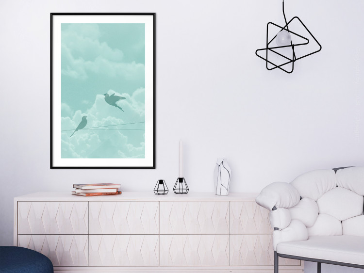 Wall Poster Flight Shadow - abstract dark birds against pastel sky and clouds 129586 additionalImage 18