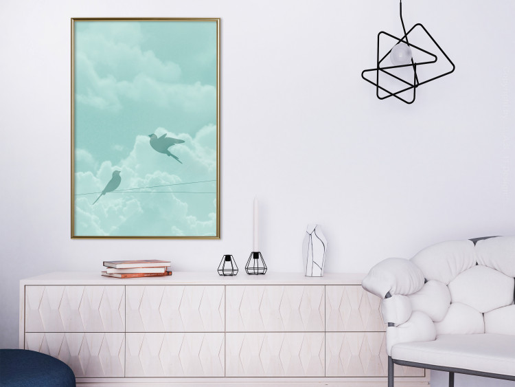 Wall Poster Flight Shadow - abstract dark birds against pastel sky and clouds 129586 additionalImage 7