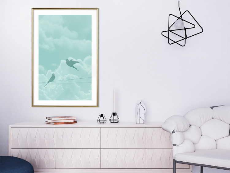 Wall Poster Flight Shadow - abstract dark birds against pastel sky and clouds 129586 additionalImage 13