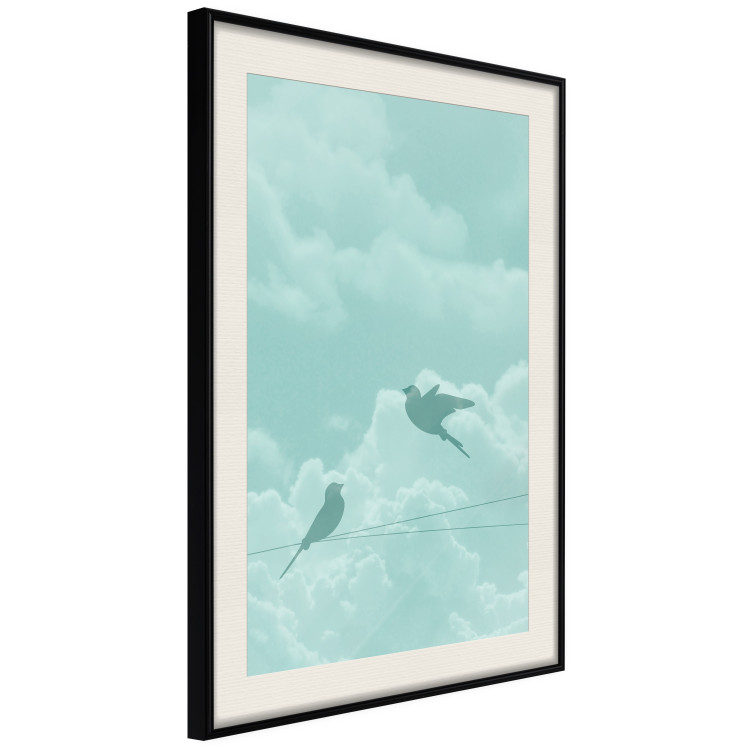 Wall Poster Flight Shadow - abstract dark birds against pastel sky and clouds 129586 additionalImage 2