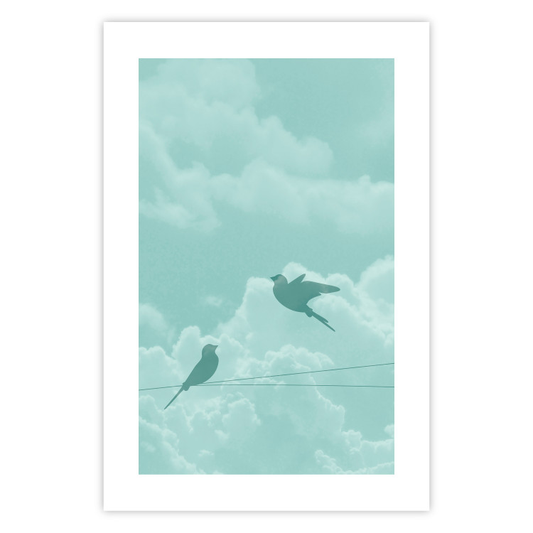 Wall Poster Flight Shadow - abstract dark birds against pastel sky and clouds 129586 additionalImage 25