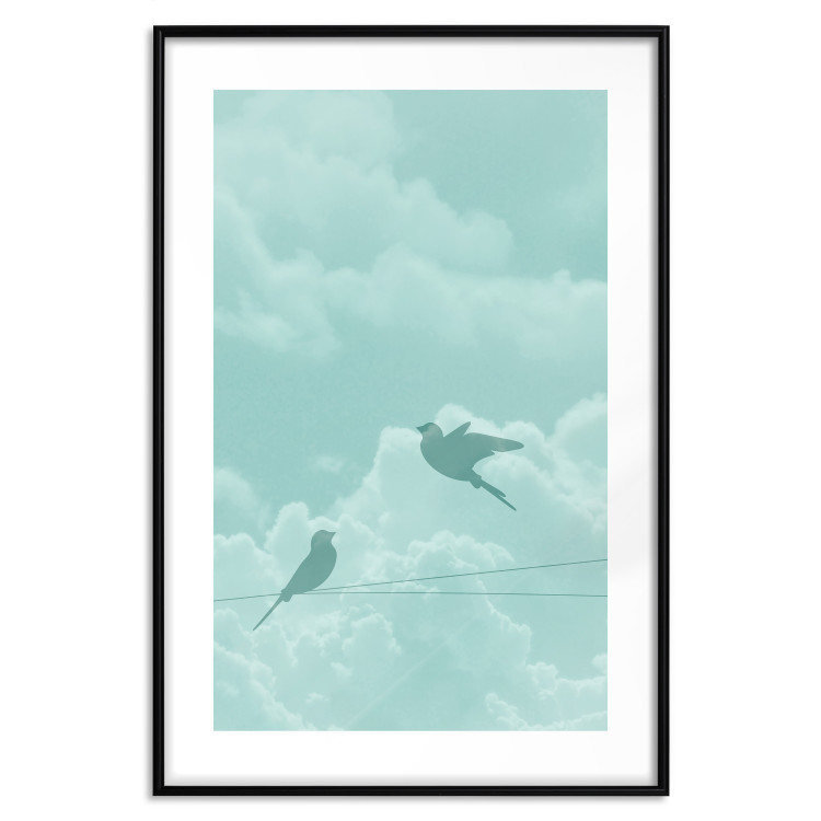 Wall Poster Flight Shadow - abstract dark birds against pastel sky and clouds 129586 additionalImage 15