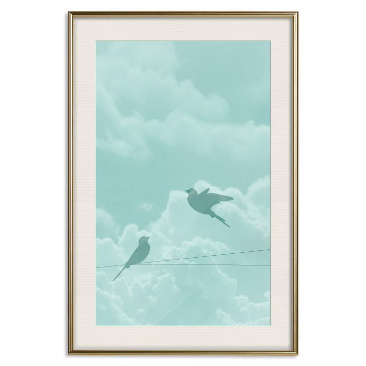 Wall Poster Flight Shadow - abstract dark birds against pastel sky and clouds 129586 additionalImage 20