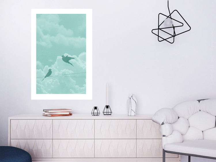 Wall Poster Flight Shadow - abstract dark birds against pastel sky and clouds 129586 additionalImage 5