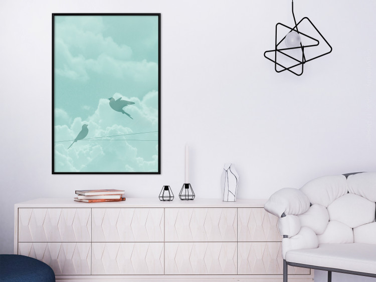 Wall Poster Flight Shadow - abstract dark birds against pastel sky and clouds 129586 additionalImage 6