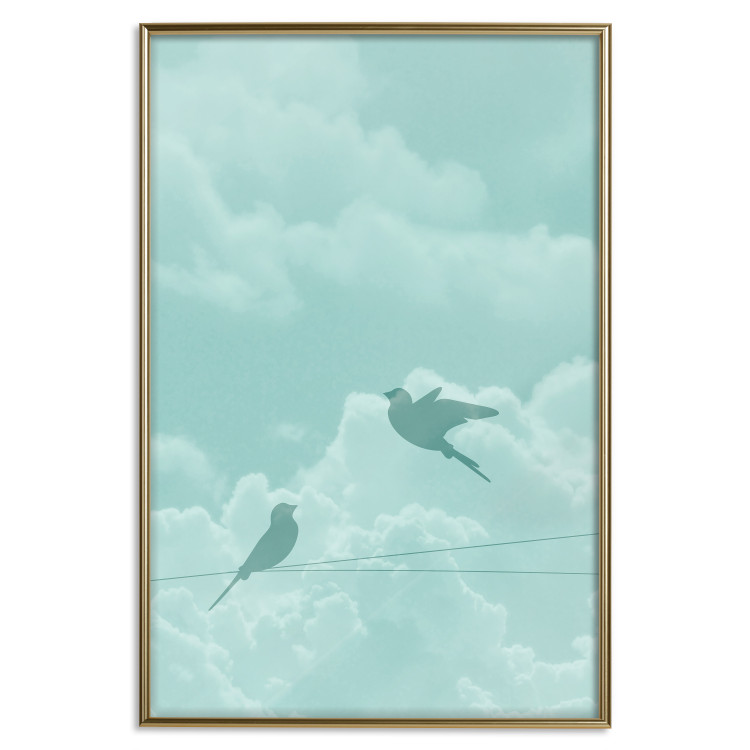 Wall Poster Flight Shadow - abstract dark birds against pastel sky and clouds 129586 additionalImage 21