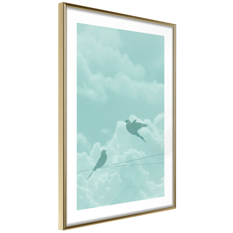 Wall Poster Flight Shadow - abstract dark birds against pastel sky and clouds 129586 additionalImage 9