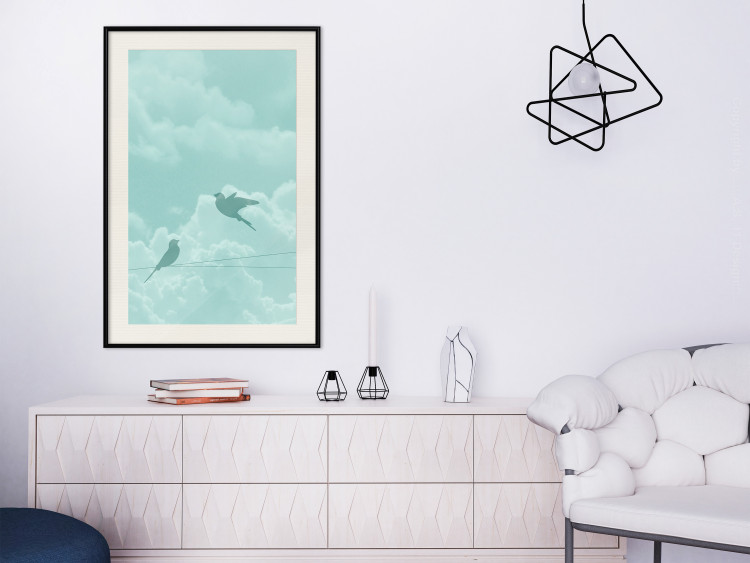 Wall Poster Flight Shadow - abstract dark birds against pastel sky and clouds 129586 additionalImage 24