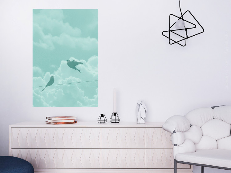 Wall Poster Flight Shadow - abstract dark birds against pastel sky and clouds 129586 additionalImage 2