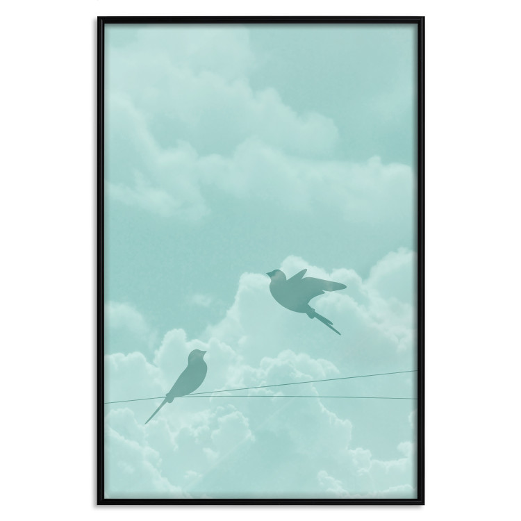Wall Poster Flight Shadow - abstract dark birds against pastel sky and clouds 129586 additionalImage 18