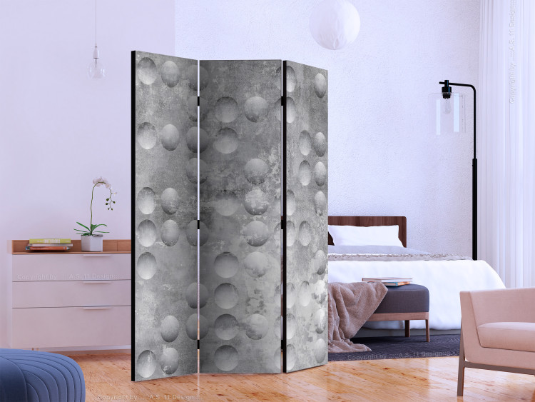 Room Divider Screen Dancing Bubbles (3-piece) - geometric pattern in shades of gray 132586 additionalImage 2