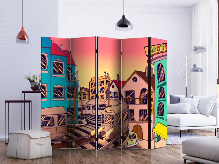 Room Divider Screen Morning in a City II (5-piece) - colorful cartoonish abstraction 132686 additionalImage 2