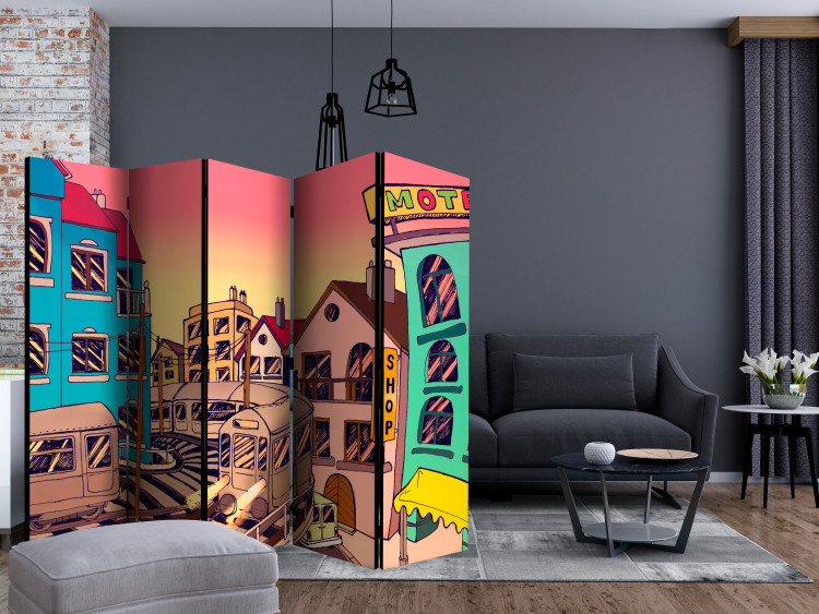 Room Divider Screen Morning in a City II (5-piece) - colorful cartoonish abstraction 132686 additionalImage 4