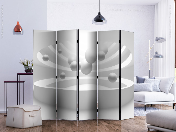 Room Divider Screen Temple of the Future II (5-piece) - white architecture in circles 132786 additionalImage 2