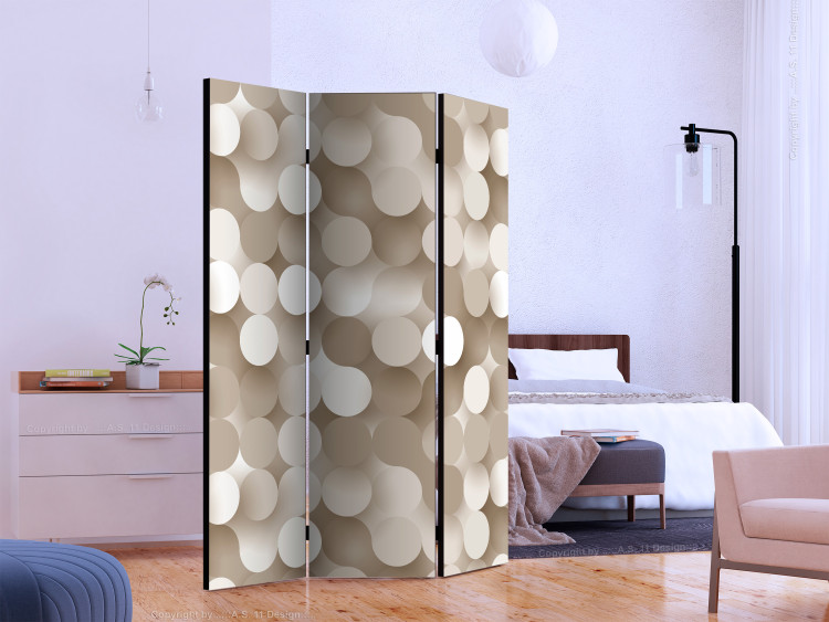 Folding Screen Golden Grid (3-piece) - geometric composition in light beige circles 132986 additionalImage 2