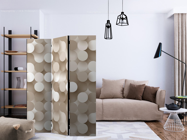Folding Screen Golden Grid (3-piece) - geometric composition in light beige circles 132986 additionalImage 4