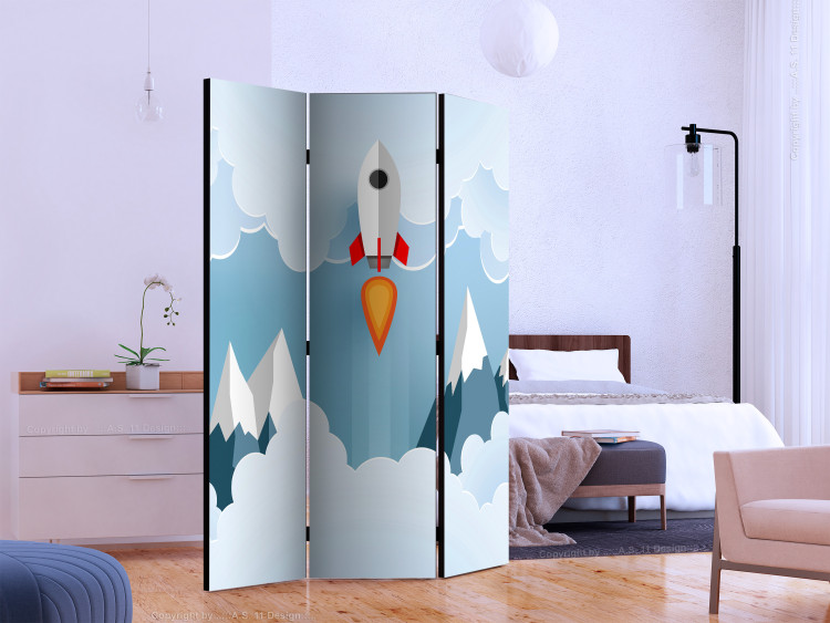 Room Divider Screen Rocket in the Clouds (3-piece) - celestial landscape for children 133086 additionalImage 2