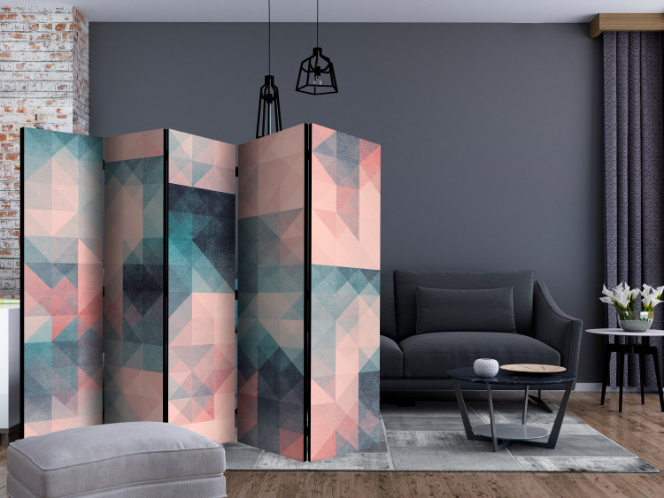 Room Divider Pixels (Green-Pink) II (5-piece) - colorful geometric design 133186 additionalImage 4