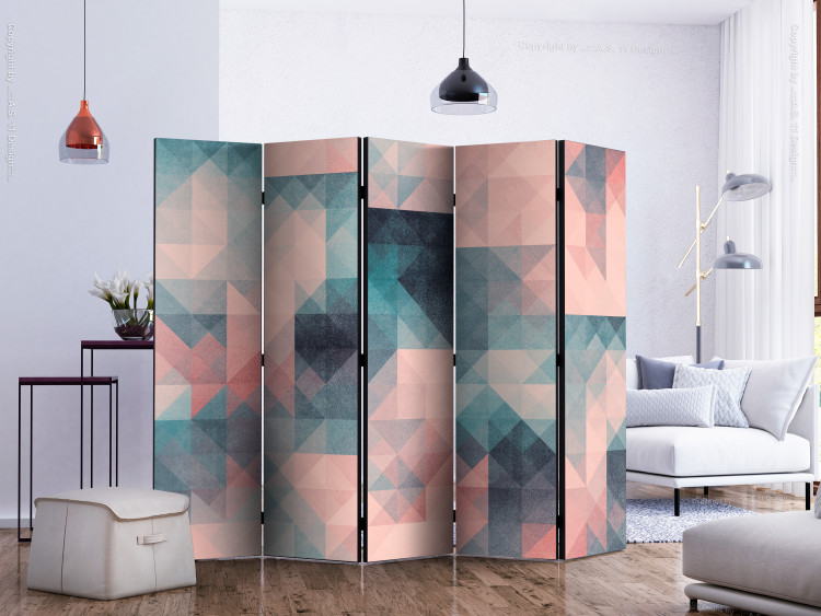 Room Divider Pixels (Green-Pink) II (5-piece) - colorful geometric design 133186 additionalImage 2