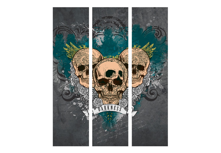 Room Divider Darkness II (3-piece) - skulls and white flowers on gray background 133286 additionalImage 3
