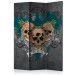 Room Divider Darkness II (3-piece) - skulls and white flowers on gray background 133286