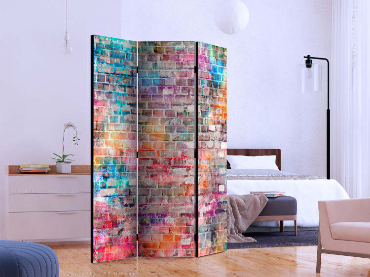 Room Divider Colorful Brick (3-piece) - colorful composition with brick texture 133486 additionalImage 2