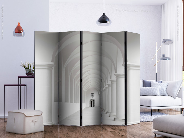 Folding Screen Hummingbird Flight II - gray tunnel architecture with columns and doors 133786 additionalImage 2
