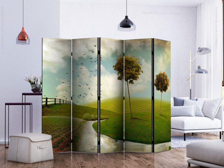 Folding Screen Autumn - Landscape II - landscape of meadows and fields with trees against the sky 133986 additionalImage 2