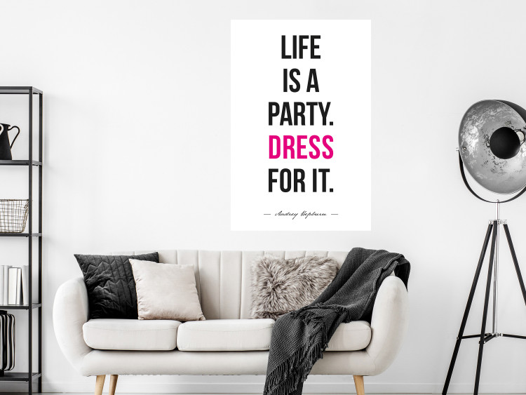 Wall Poster Life Is a Party - black and pink English quotes on a white background 134186 additionalImage 5