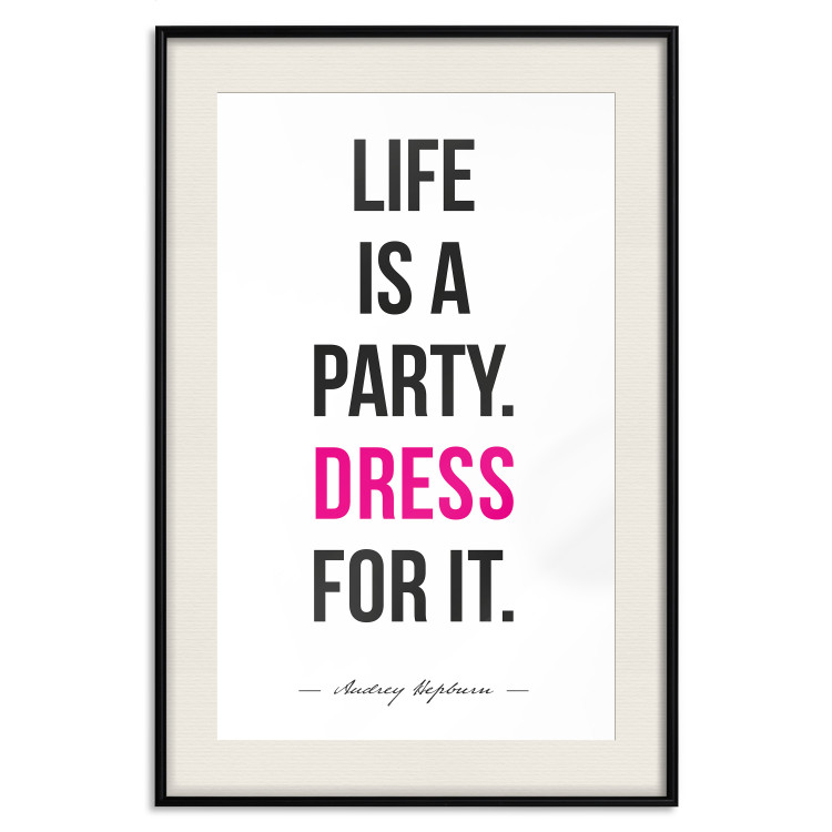 Wall Poster Life Is a Party - black and pink English quotes on a white background 134186 additionalImage 19