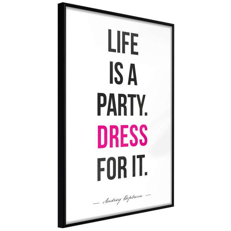 Wall Poster Life Is a Party - black and pink English quotes on a white background 134186 additionalImage 11