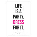 Wall Poster Life Is a Party - black and pink English quotes on a white background 134186