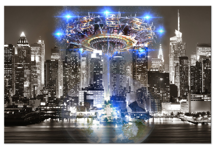 Canvas Spaceship on Night Panorama of New York - Abstraction 136086