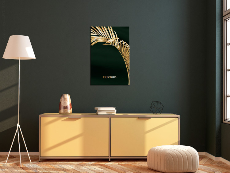 Canvas Golden Palm Leaf (1-piece) - exotic landscape on a dark background 145486 additionalImage 3