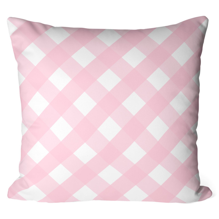 Decorative Microfiber Pillow Pink and white checkerboard - composition with geometric motif cushions 146986