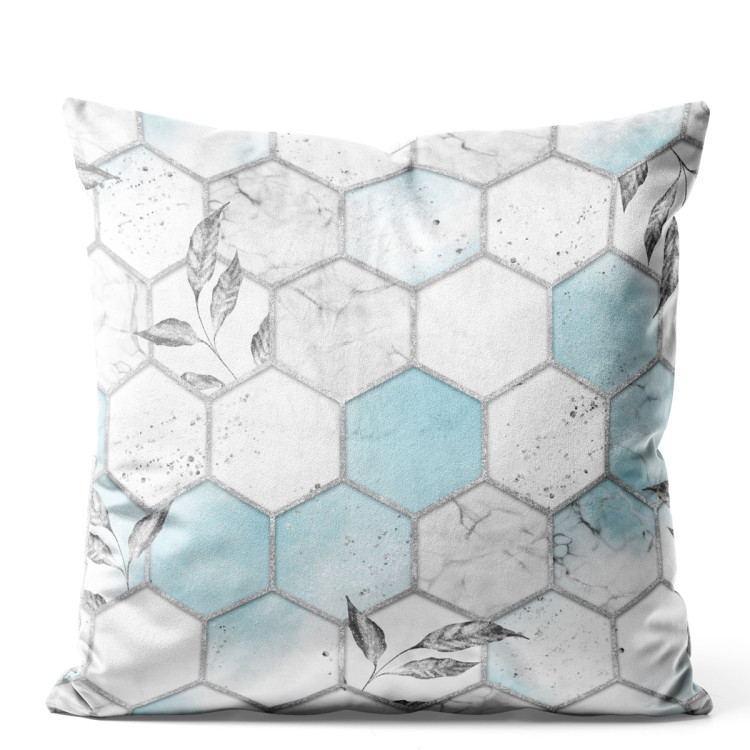 Decorative Velor Pillow Subtle hexagons - composition in shades of white and blue 147286