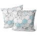 Decorative Velor Pillow Subtle hexagons - composition in shades of white and blue 147286 additionalThumb 3