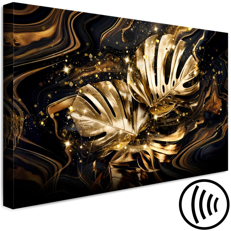 Canvas Print Golden Monstera - Dynamic Composition of Shiny Leaves 148786 additionalImage 6