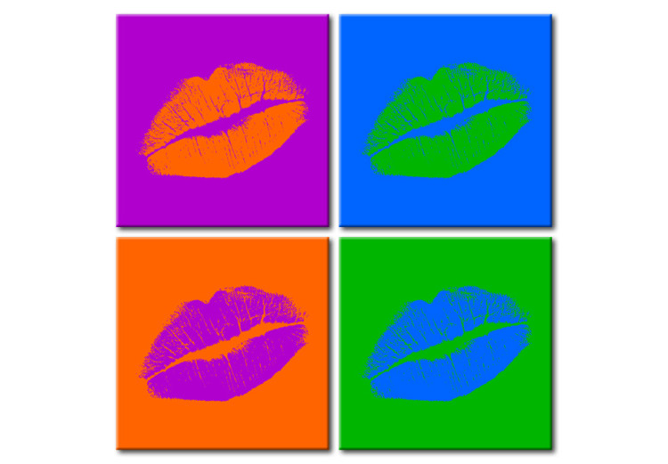 Canvas Art Print Kisses: Pop Art (4-piece) - colorful lips in street art style 149686