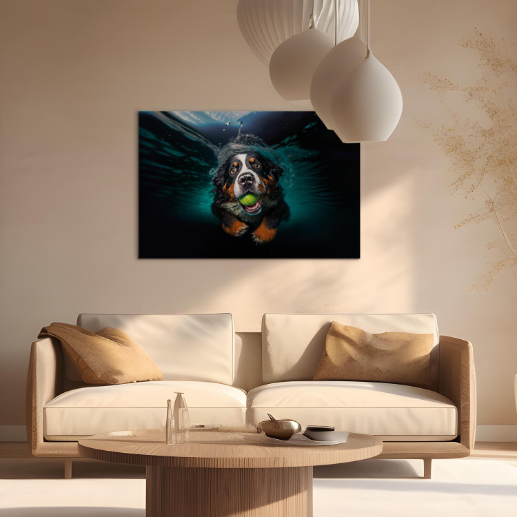 Canvas Print AI Bernese Mountain Dog - Floating Animal With a Ball in Its Mouth - Horizontal 150086 additionalImage 9