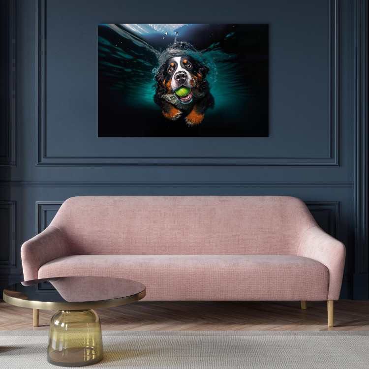 Canvas Print AI Bernese Mountain Dog - Floating Animal With a Ball in Its Mouth - Horizontal 150086 additionalImage 5