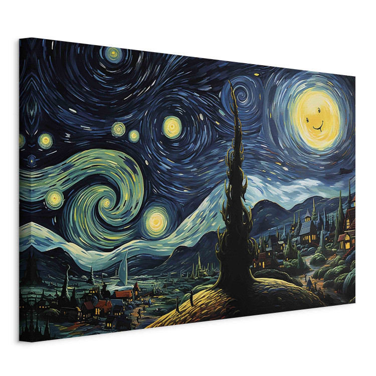 Large canvas print Starry Night - A Landscape in the Style of Van Gogh With a Smiling Moon [Large Format] 151086 additionalImage 2