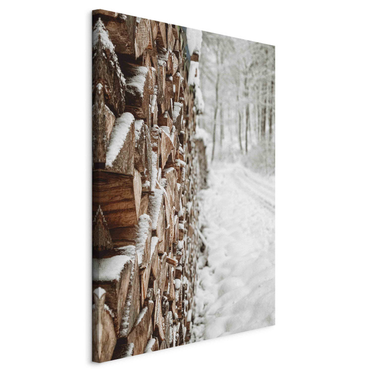 Canvas Print Winter Forest - Photo of a Pile of Wood on a Snowy Forest Road 151686 additionalImage 2