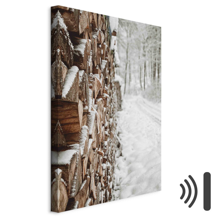 Canvas Print Winter Forest - Photo of a Pile of Wood on a Snowy Forest Road 151686 additionalImage 8