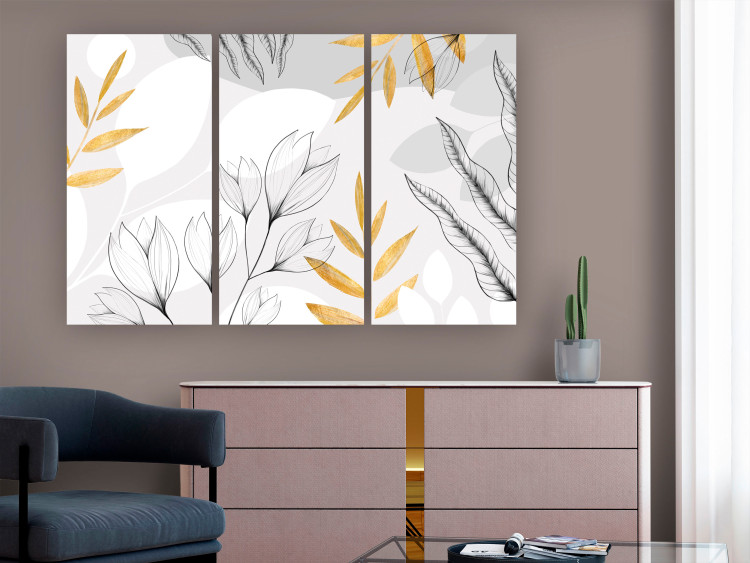 Canvas Art Print Magnolia Flowers - Minimalist Plants in Gray and Gold 151786 additionalImage 3