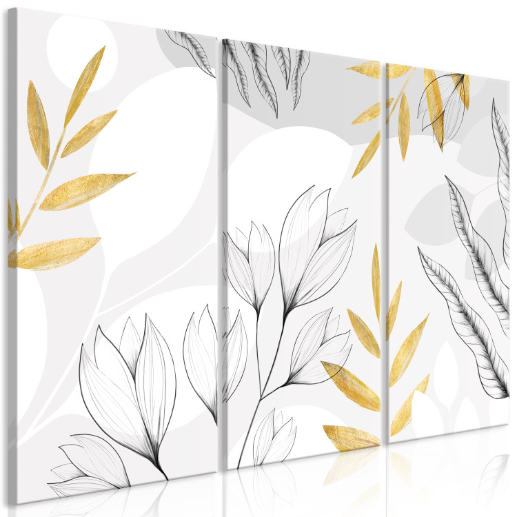 Canvas Art Print Magnolia Flowers - Minimalist Plants in Gray and Gold 151786 additionalImage 2