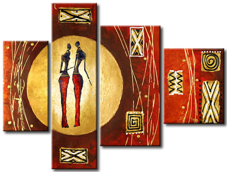 Canvas Print African Women (4-piece) - figures with golden designs 47186