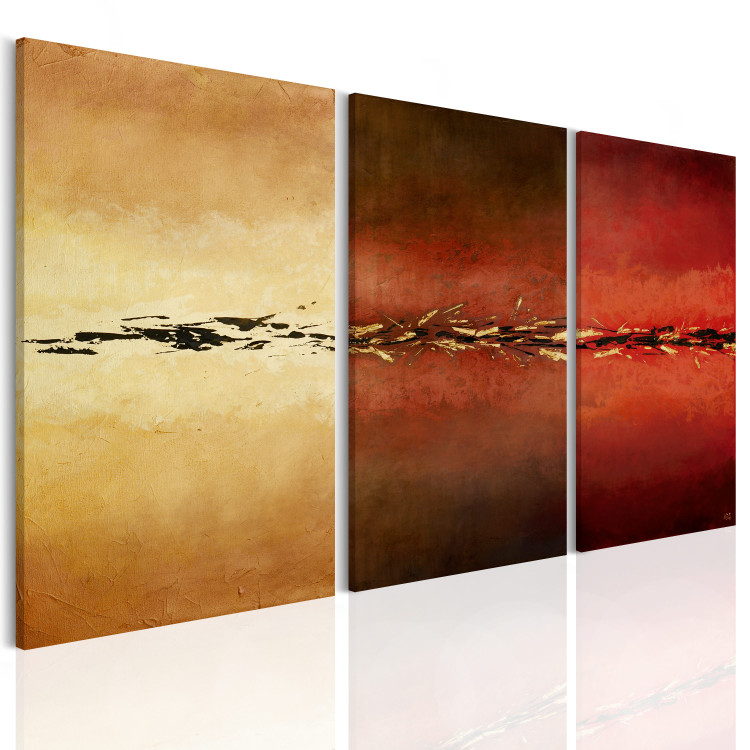 Canvas Print Streaks of Fantasy (3-piece) - Golden abstraction on a tricolour background 48186 additionalImage 2